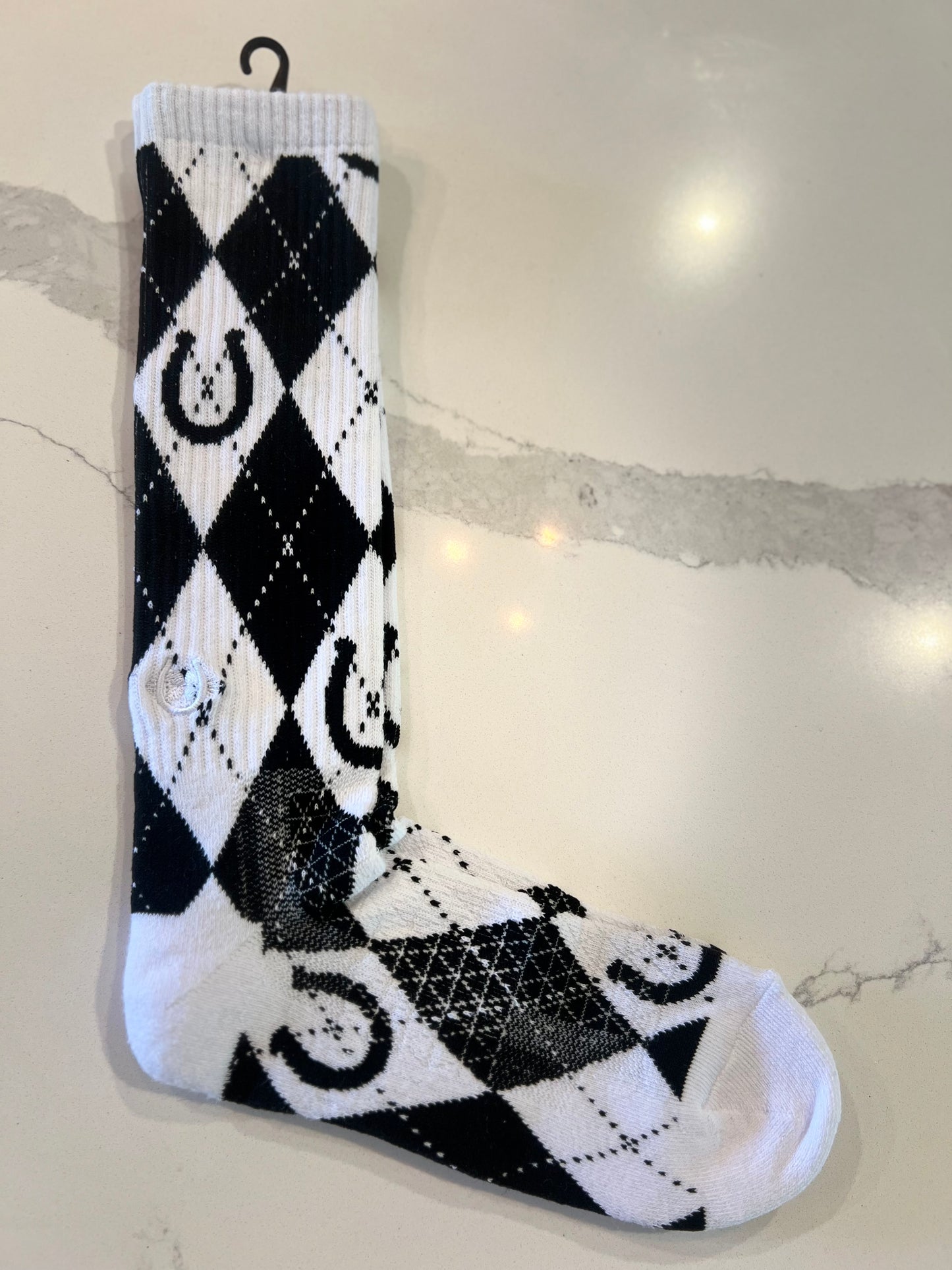 Lucky Argyle Black/White performance sock