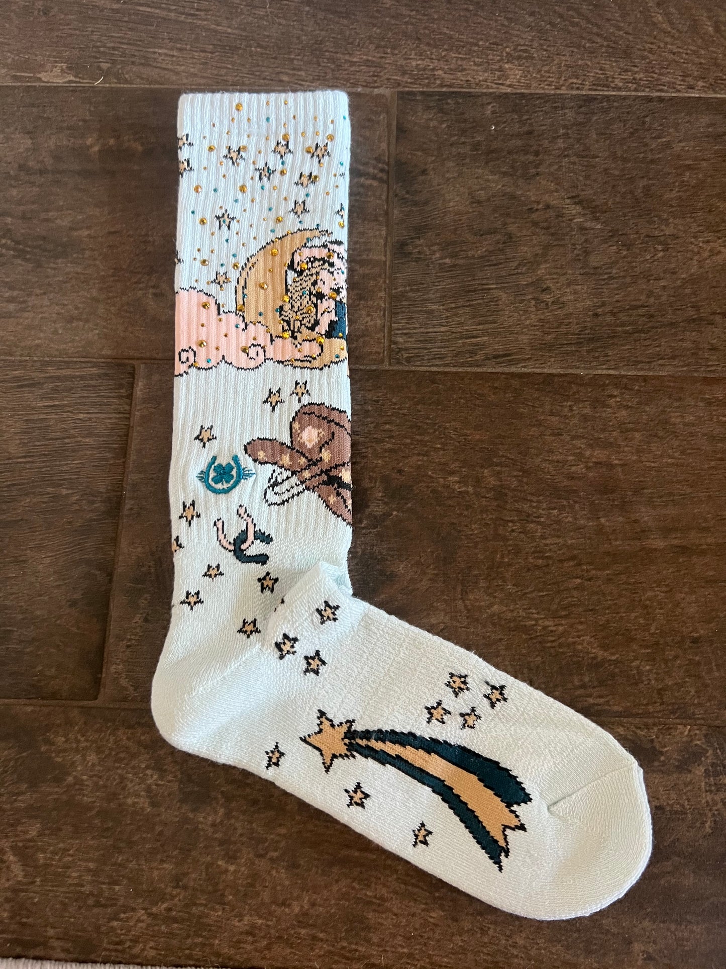 Cosmic Cowgirl light blue performance socks