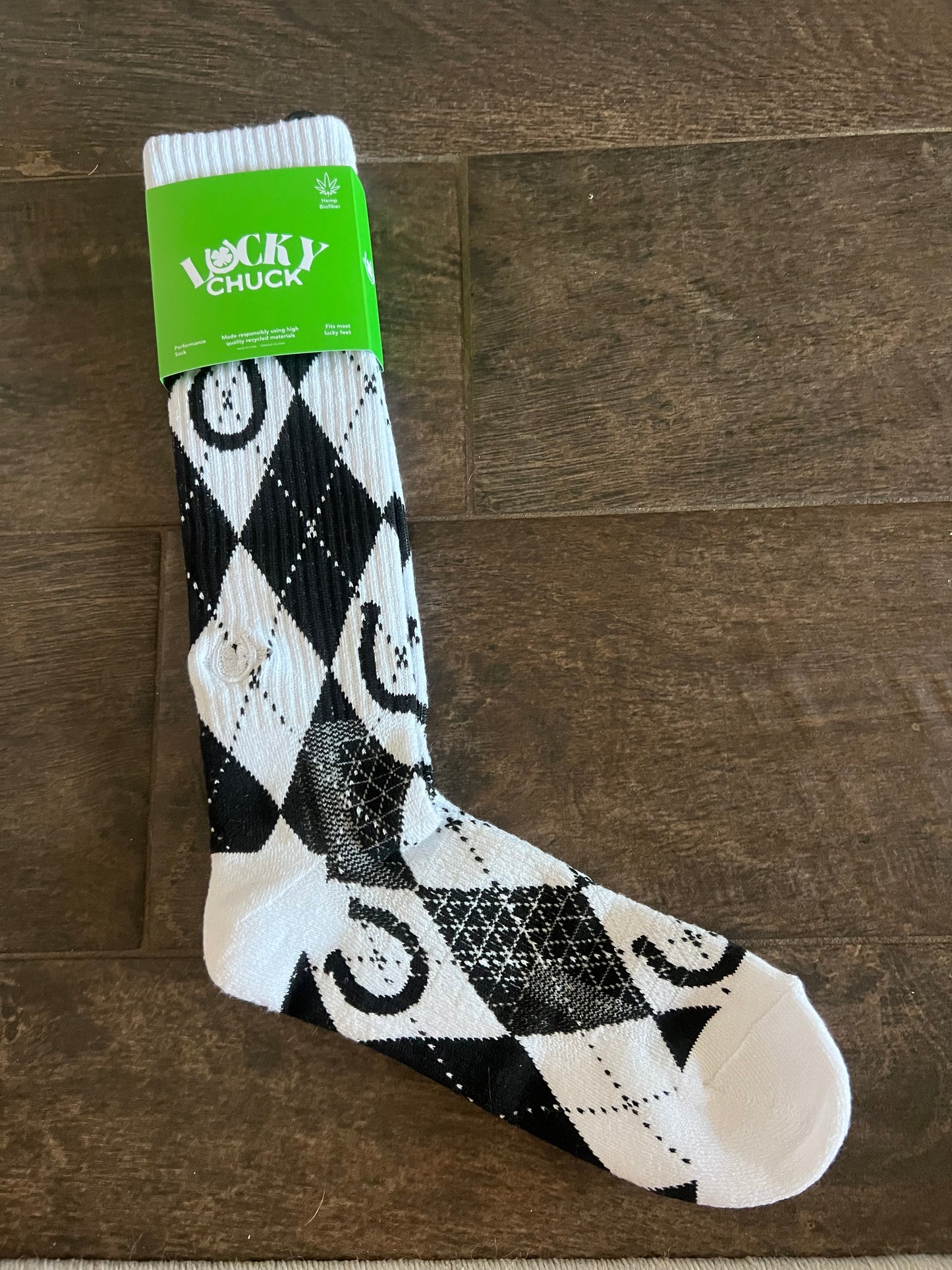 Lucky Argyle Black/White performance sock