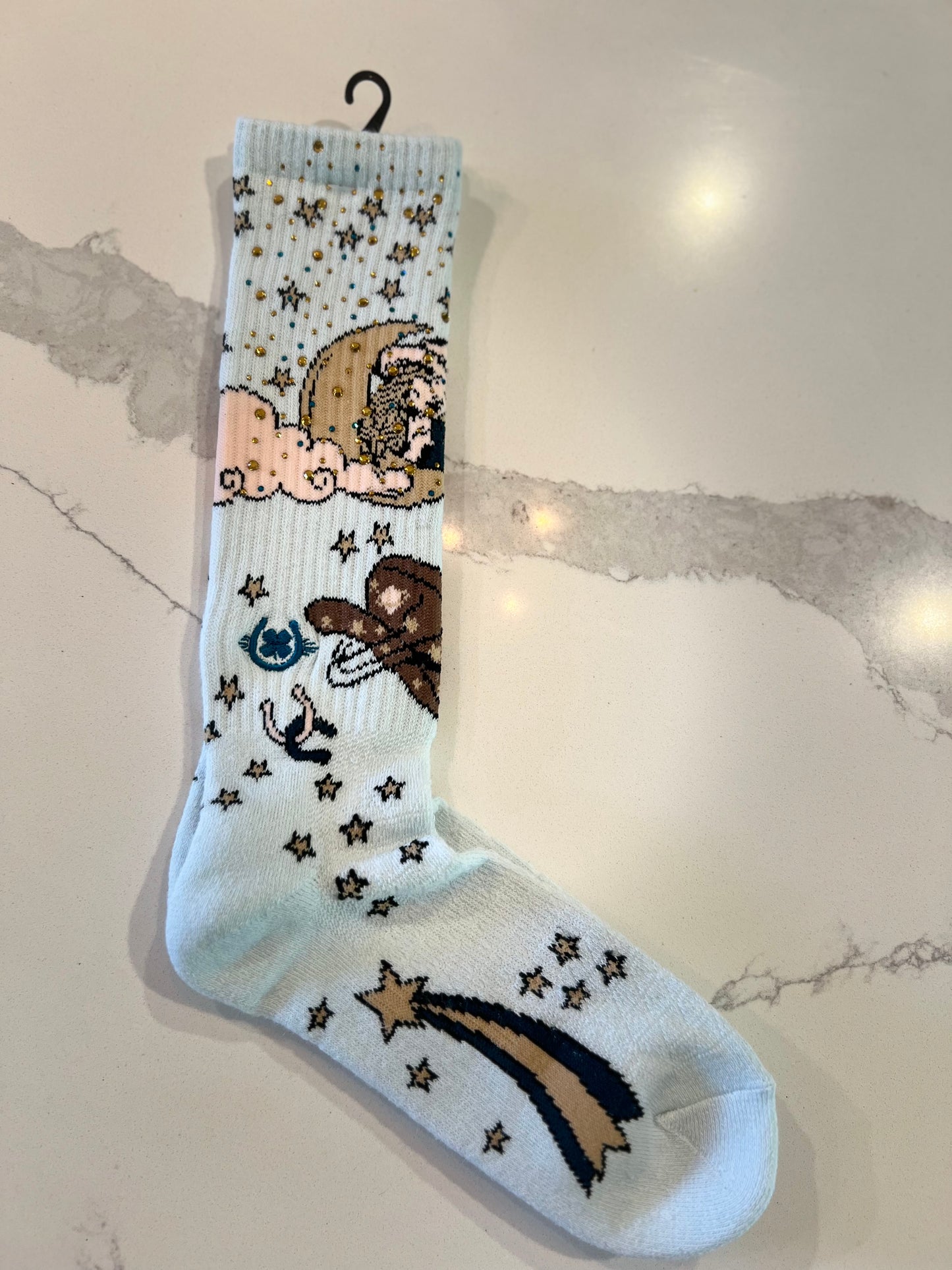 Cosmic Cowgirl light blue performance socks