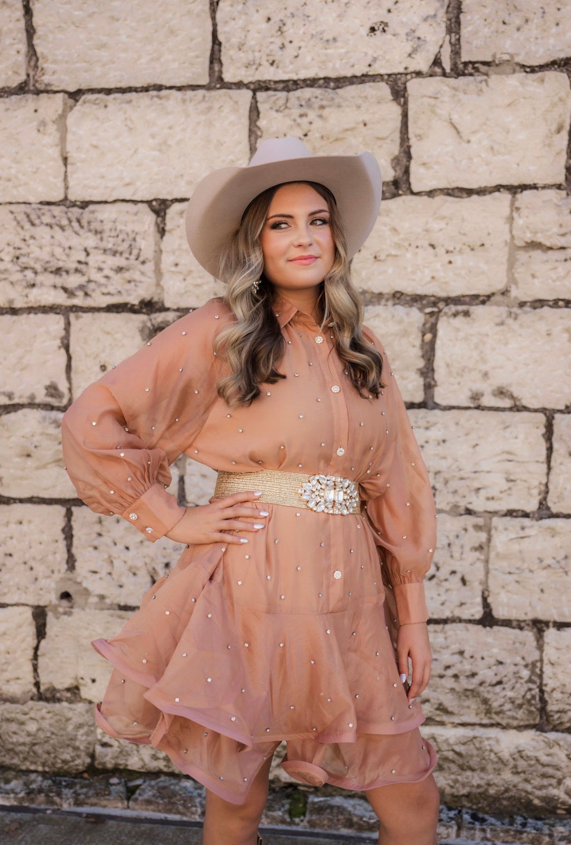 Apricot Rhinestone Dress