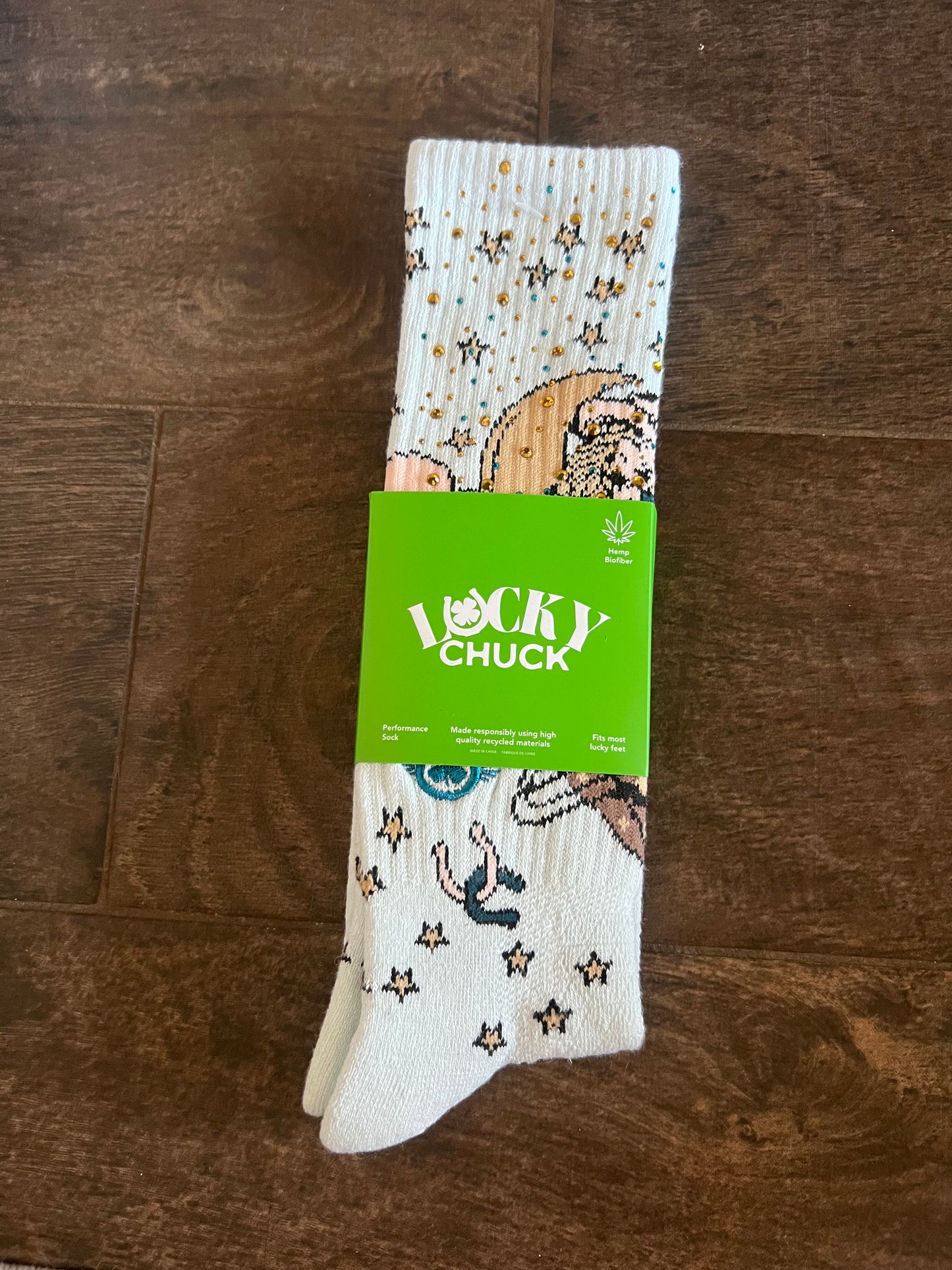 Cosmic Cowgirl light blue performance socks