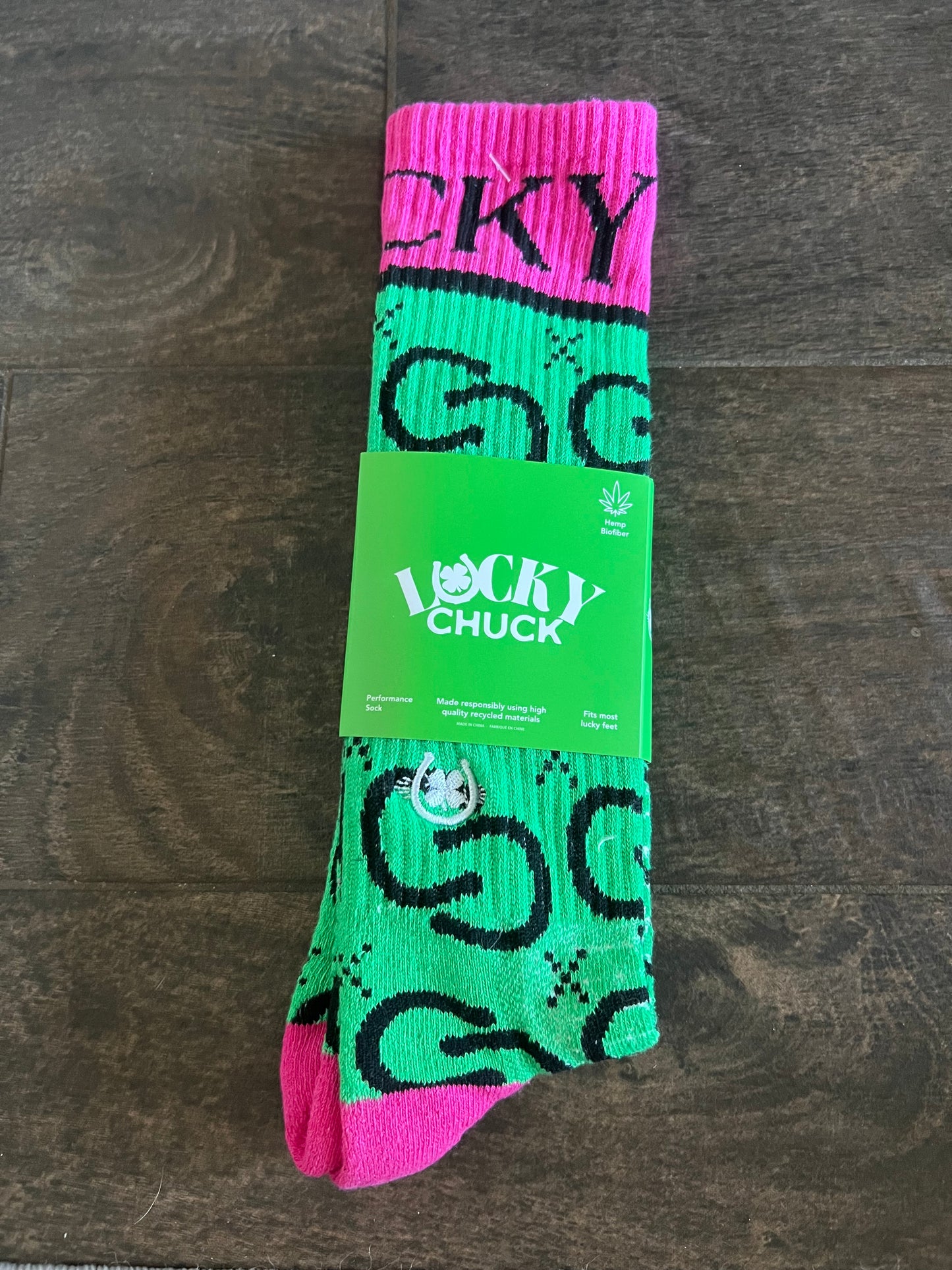 pink & green Lucky Chuck socks