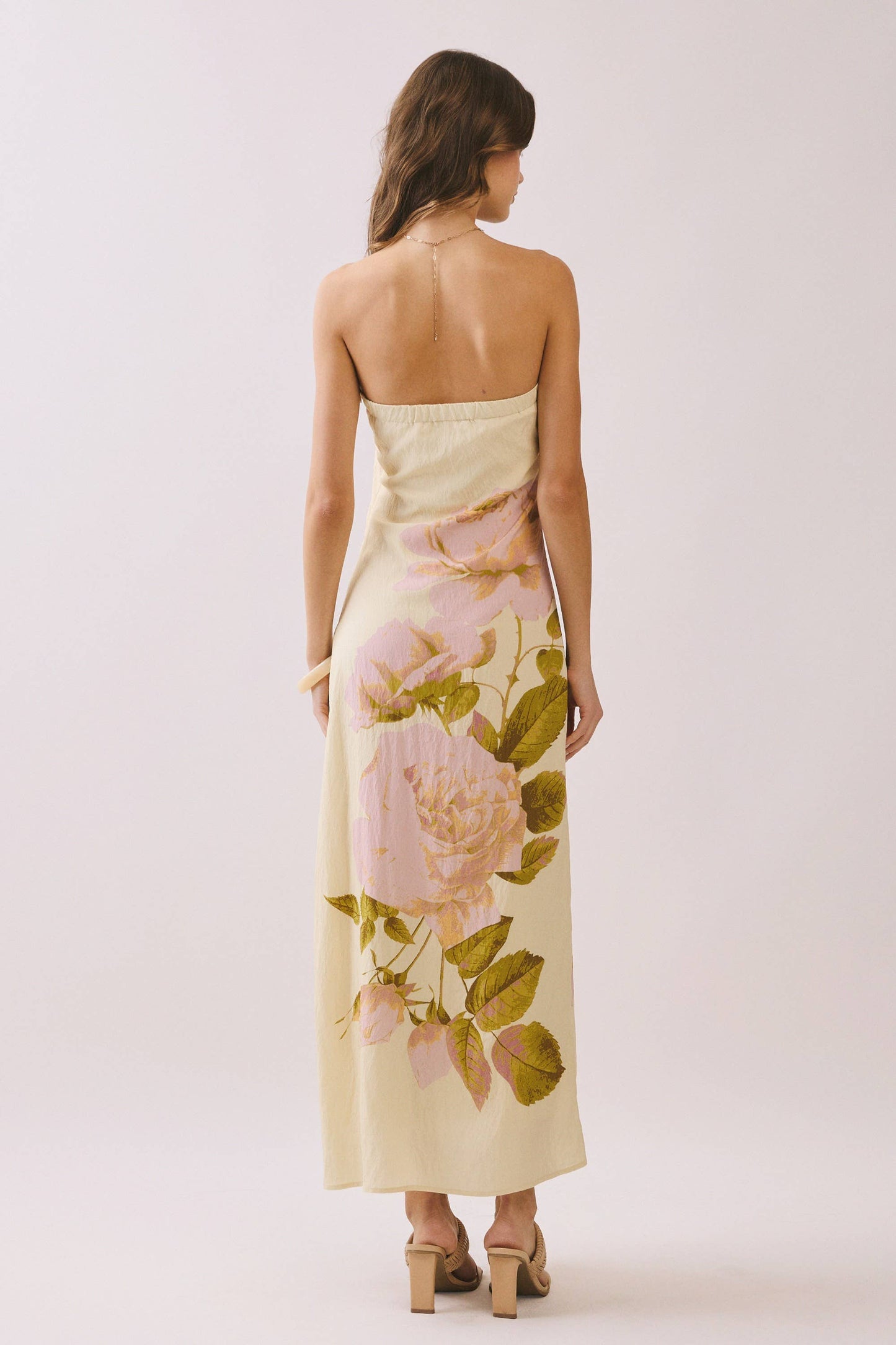 Bold Oversized Floral Print Strapless Maxi Dress