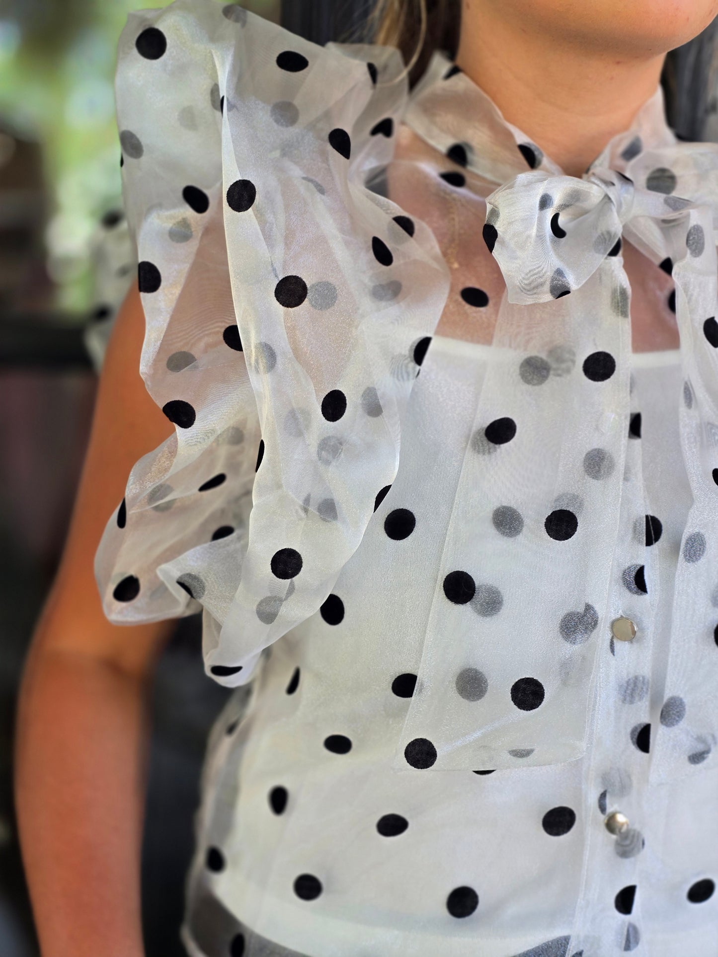Bow tie black and white polka dot top