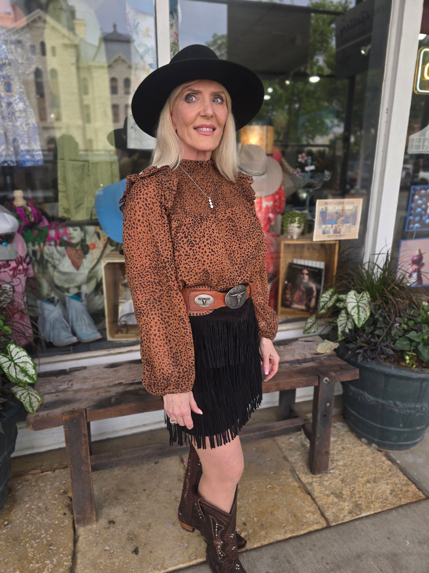 Smocked mock neck top