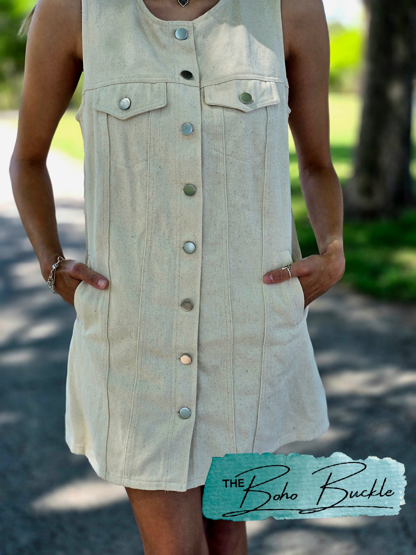 Denim Oatmeal Button-down Mini Dress