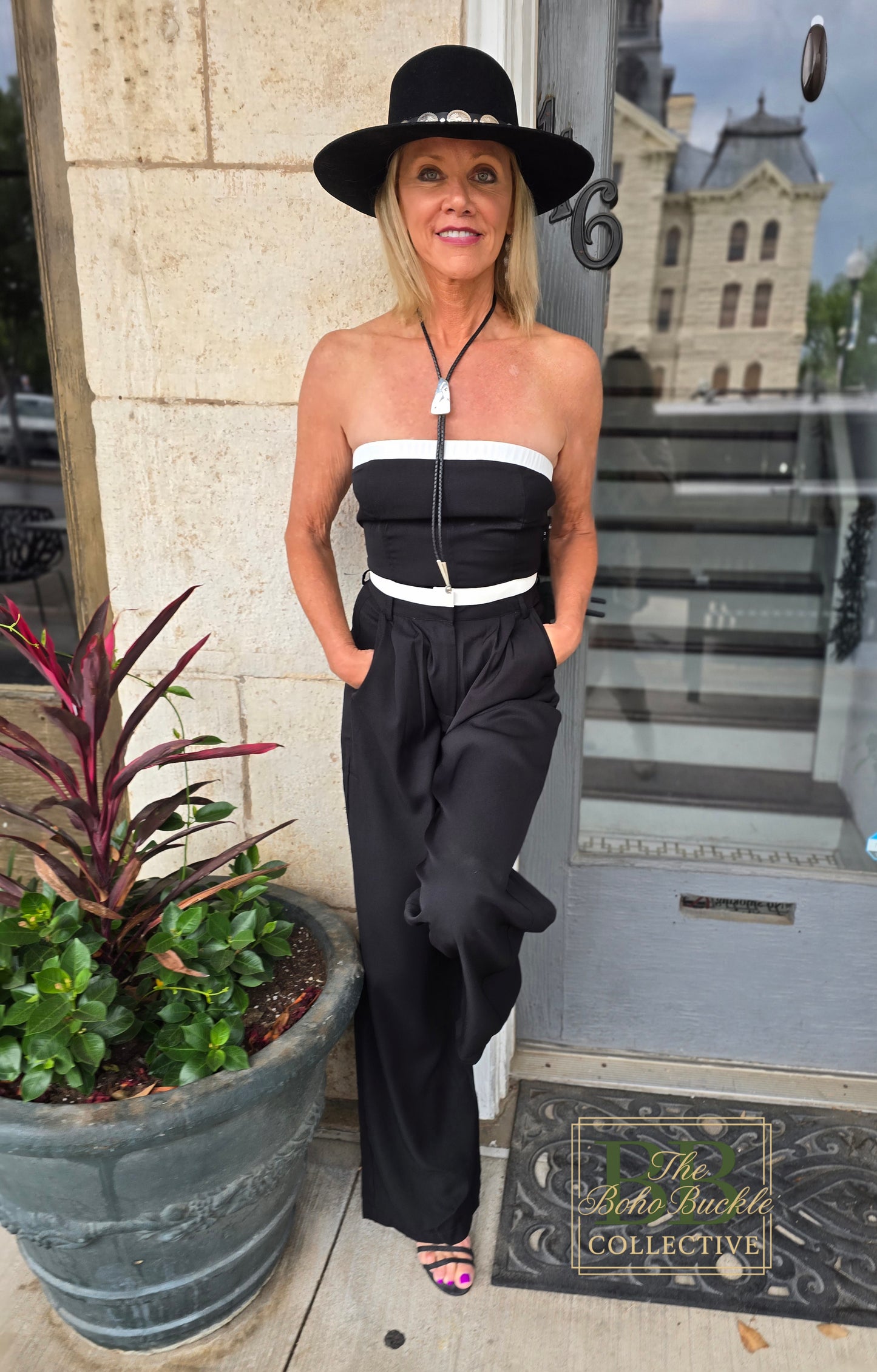 Strapless black and white tub top