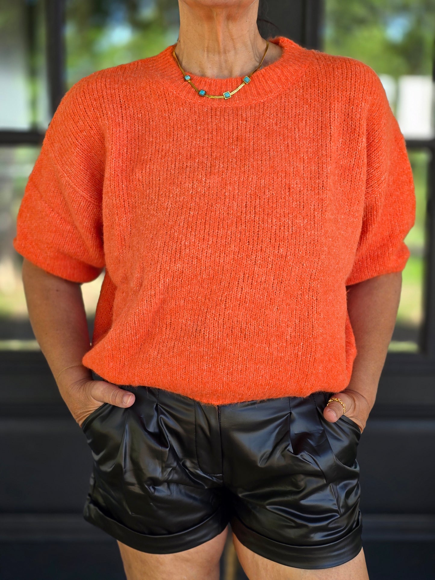 Short Sleeve Orange Sweater