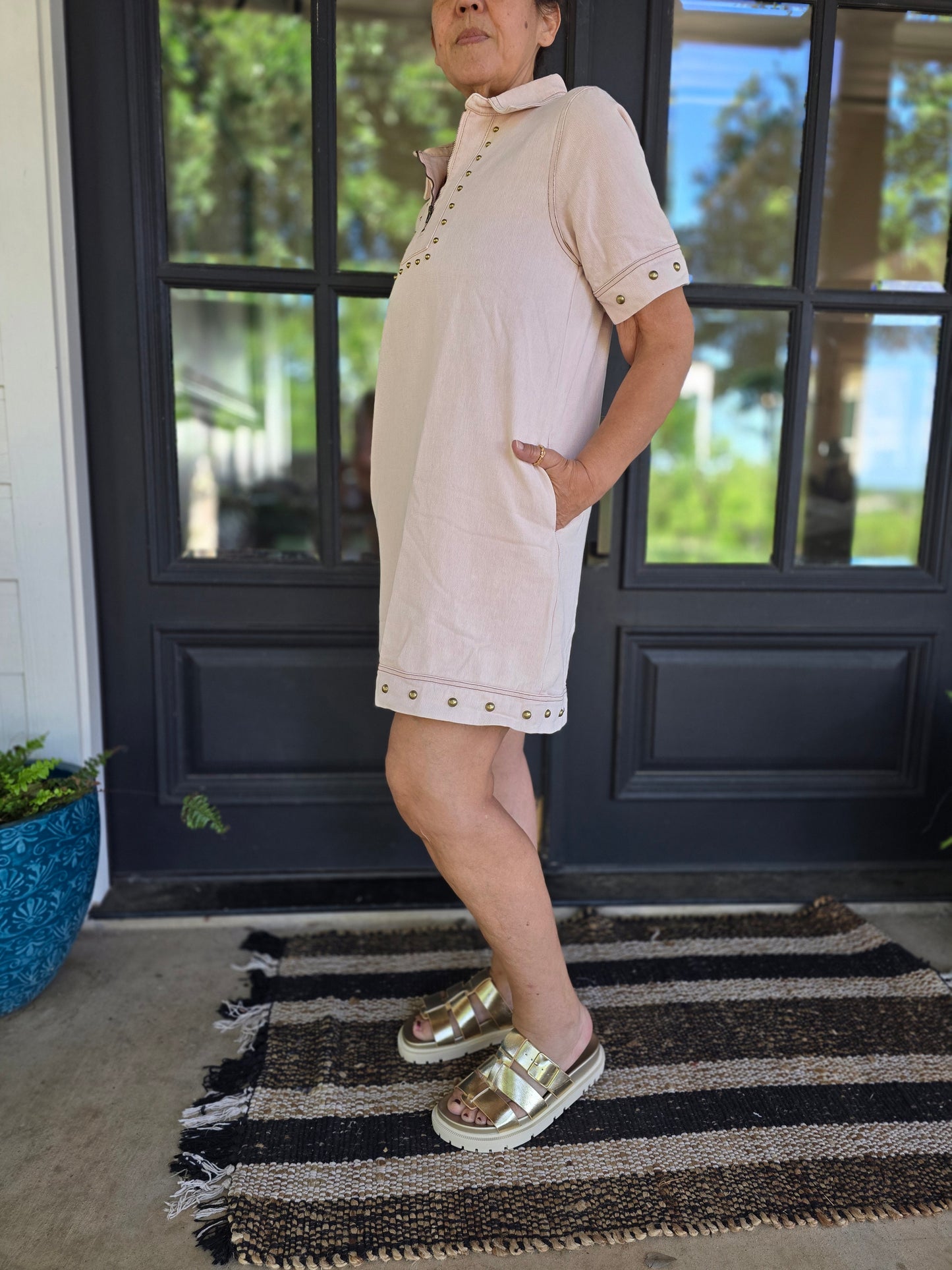 Dusty Pink Studded Denim Mini Dress