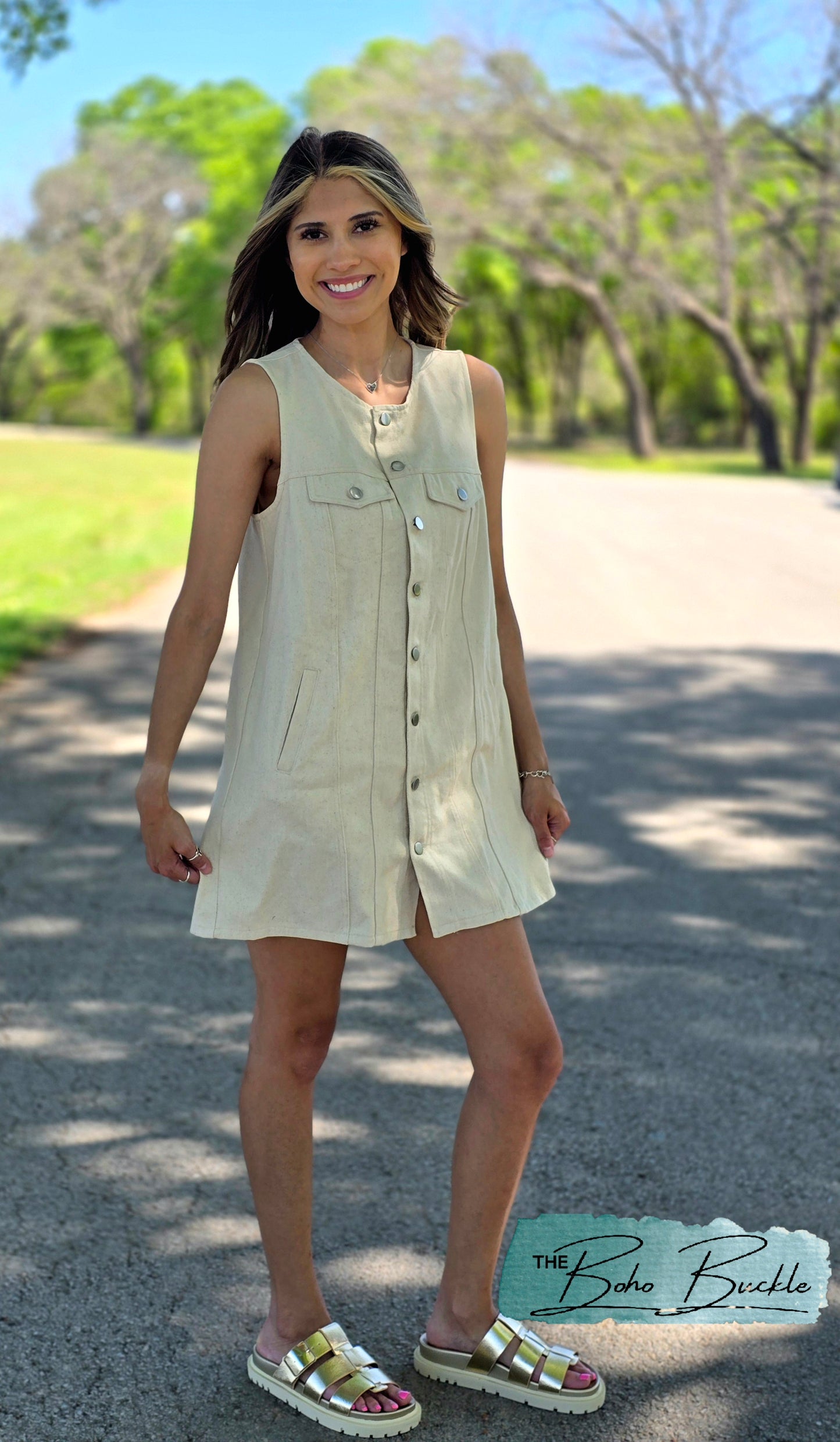 Denim Oatmeal Button-down Mini Dress