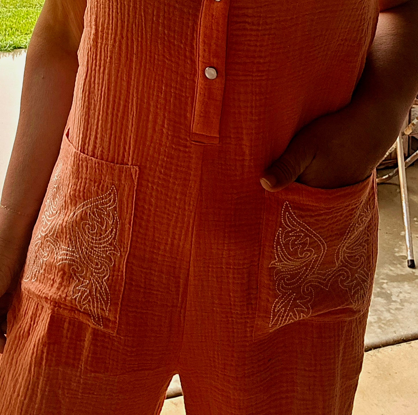 Coral Gauze jumper with stitch