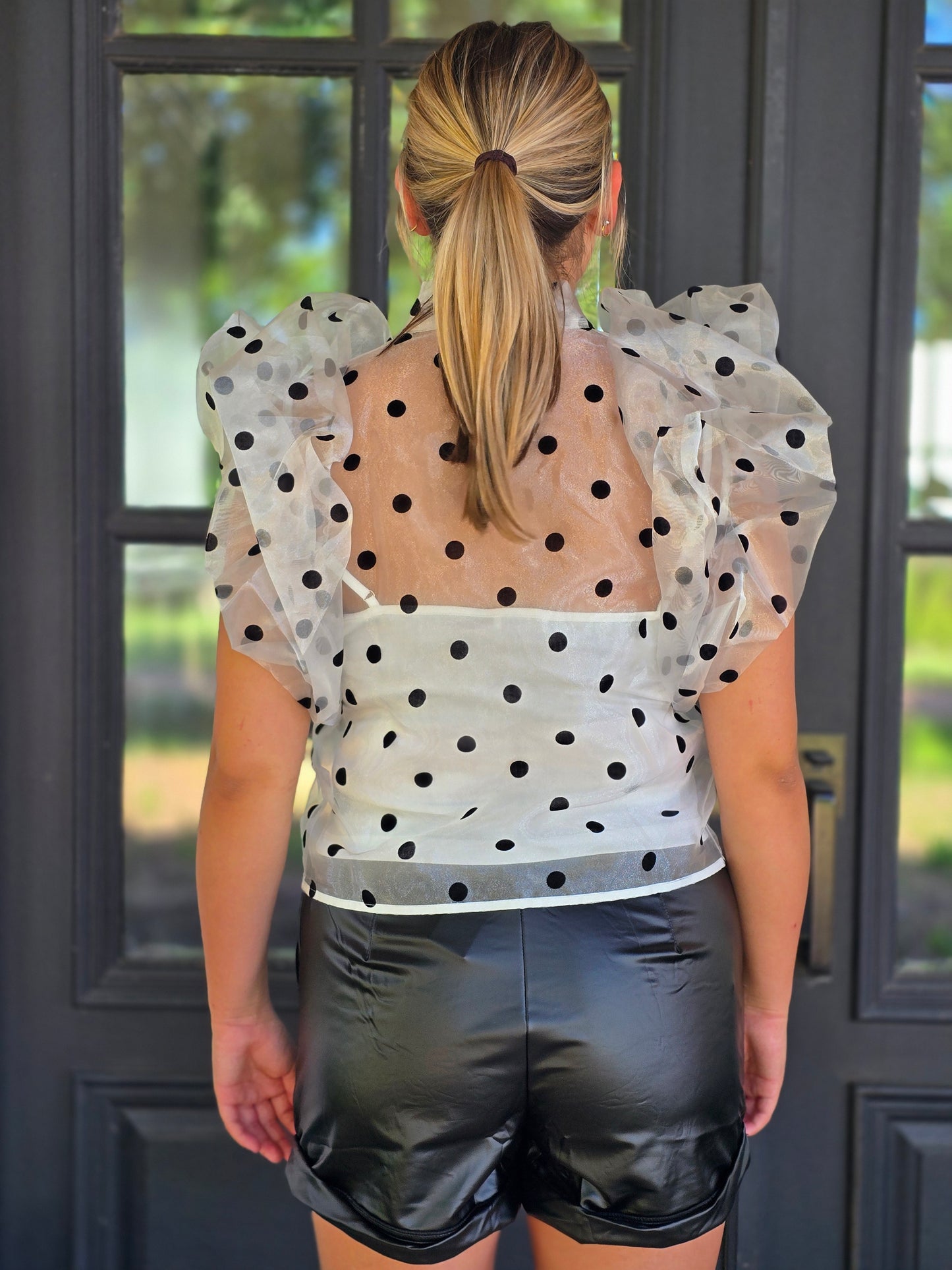 Bow tie black and white polka dot top