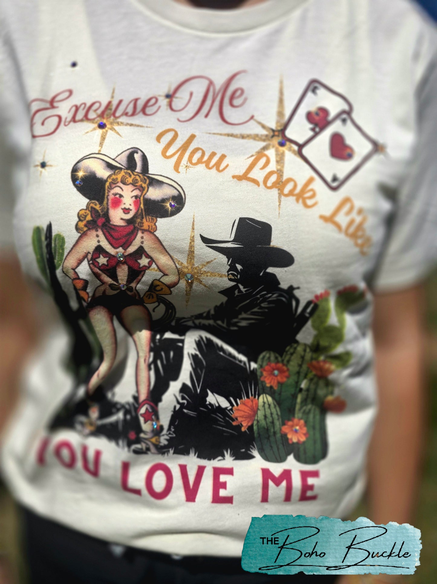 Rhinestone Tee "Excuse Me, You Look Like You Love Me"
