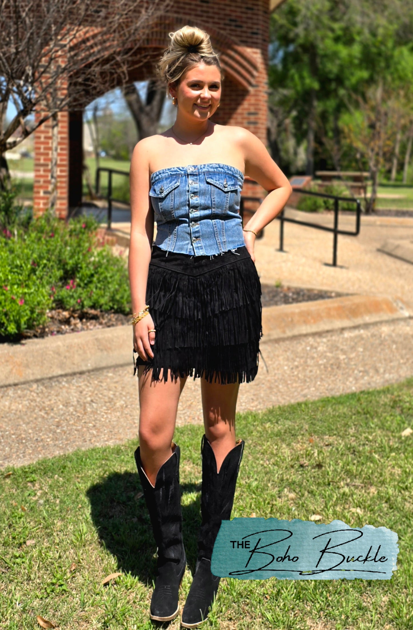 Washed Denim Corset Tube Top Sweet Sleeveless Top