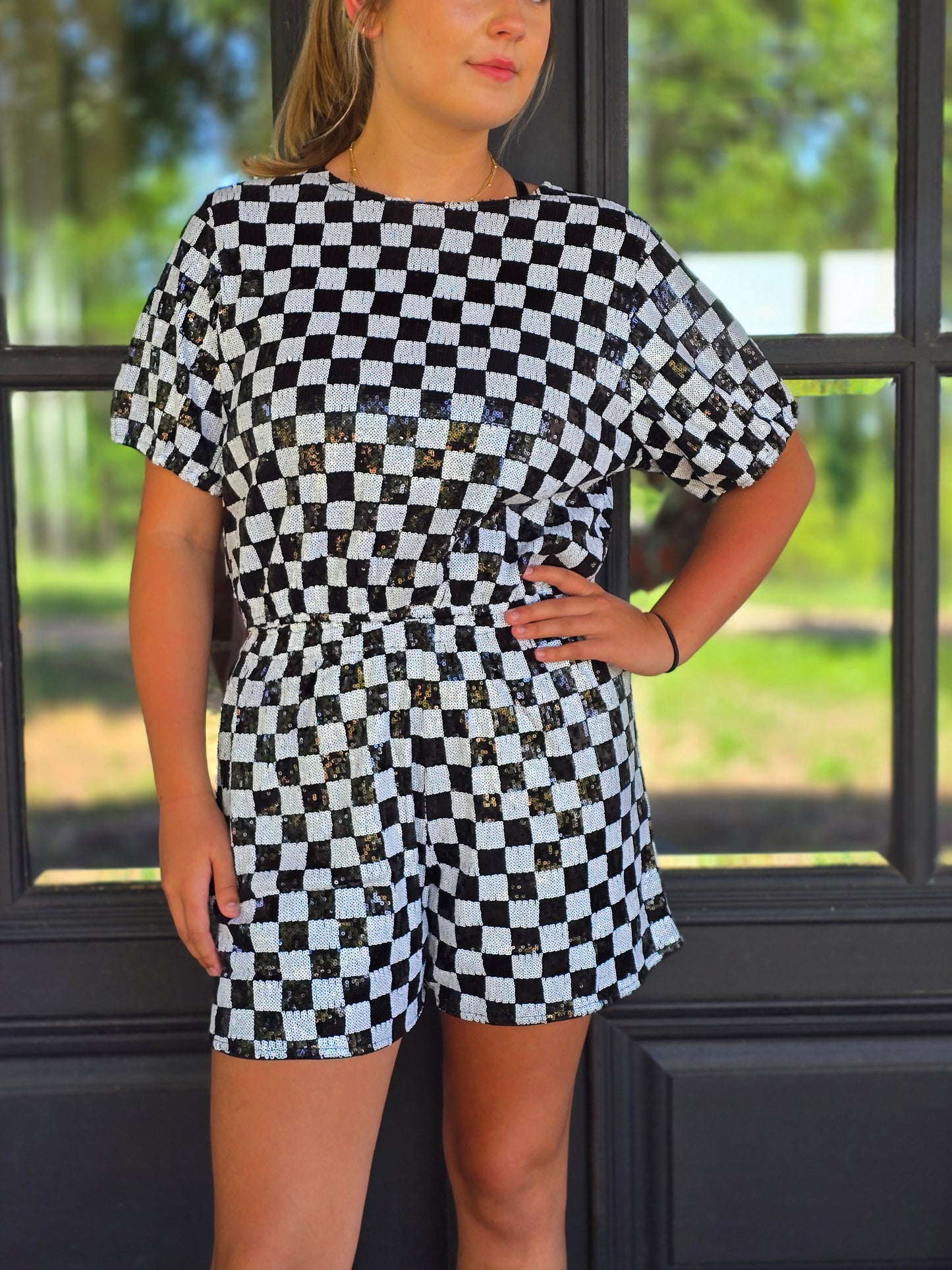 Sequin Checkered Top
