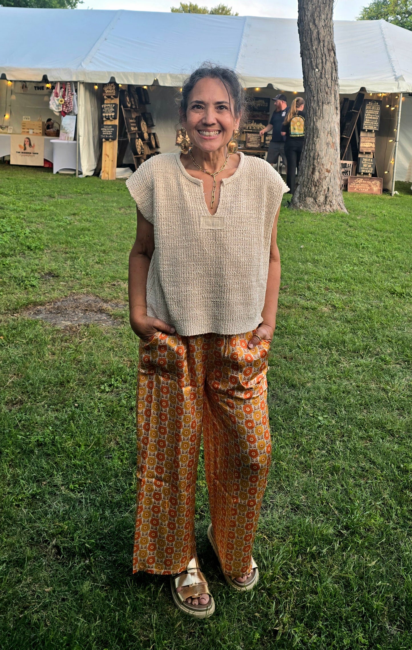 Floral satin pants