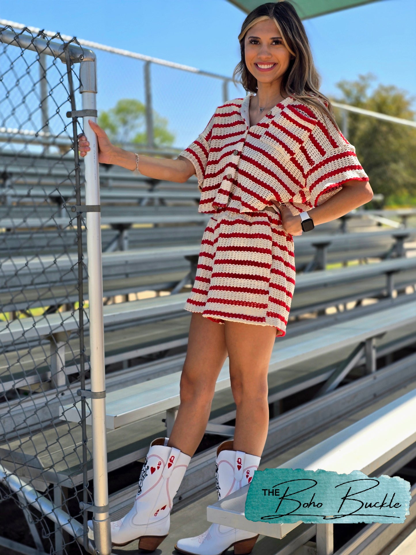 Red & White Striped Short Set