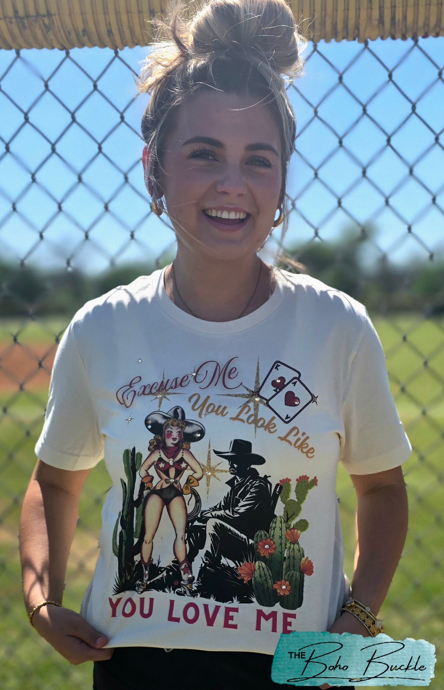 Rhinestone Tee "Excuse Me, You Look Like You Love Me"