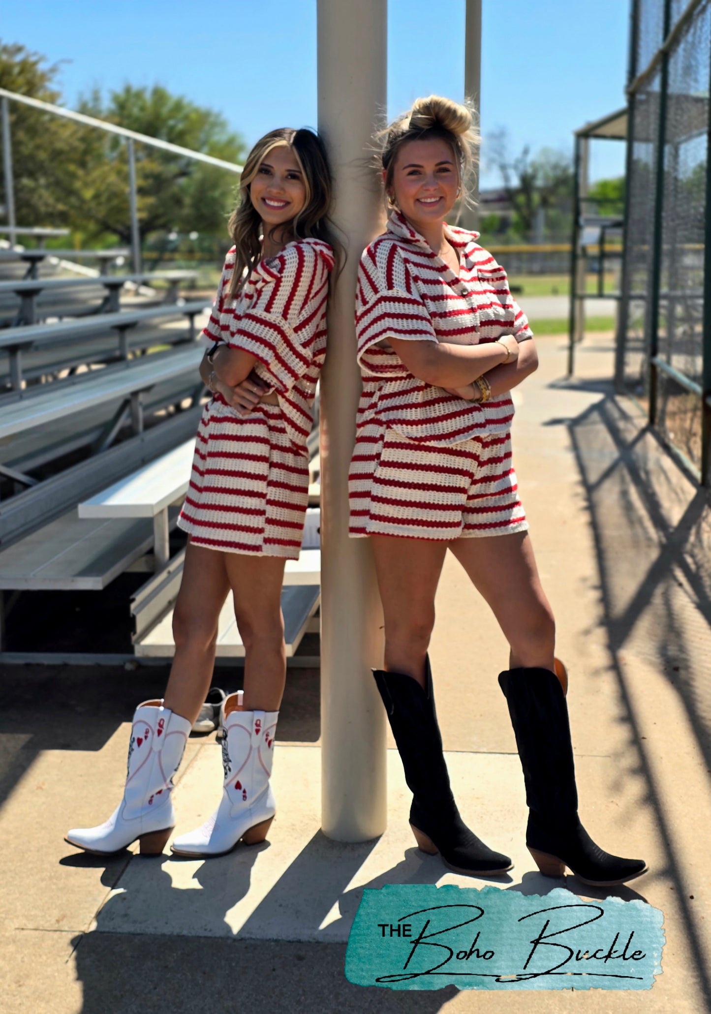 Red & White Striped Short Set