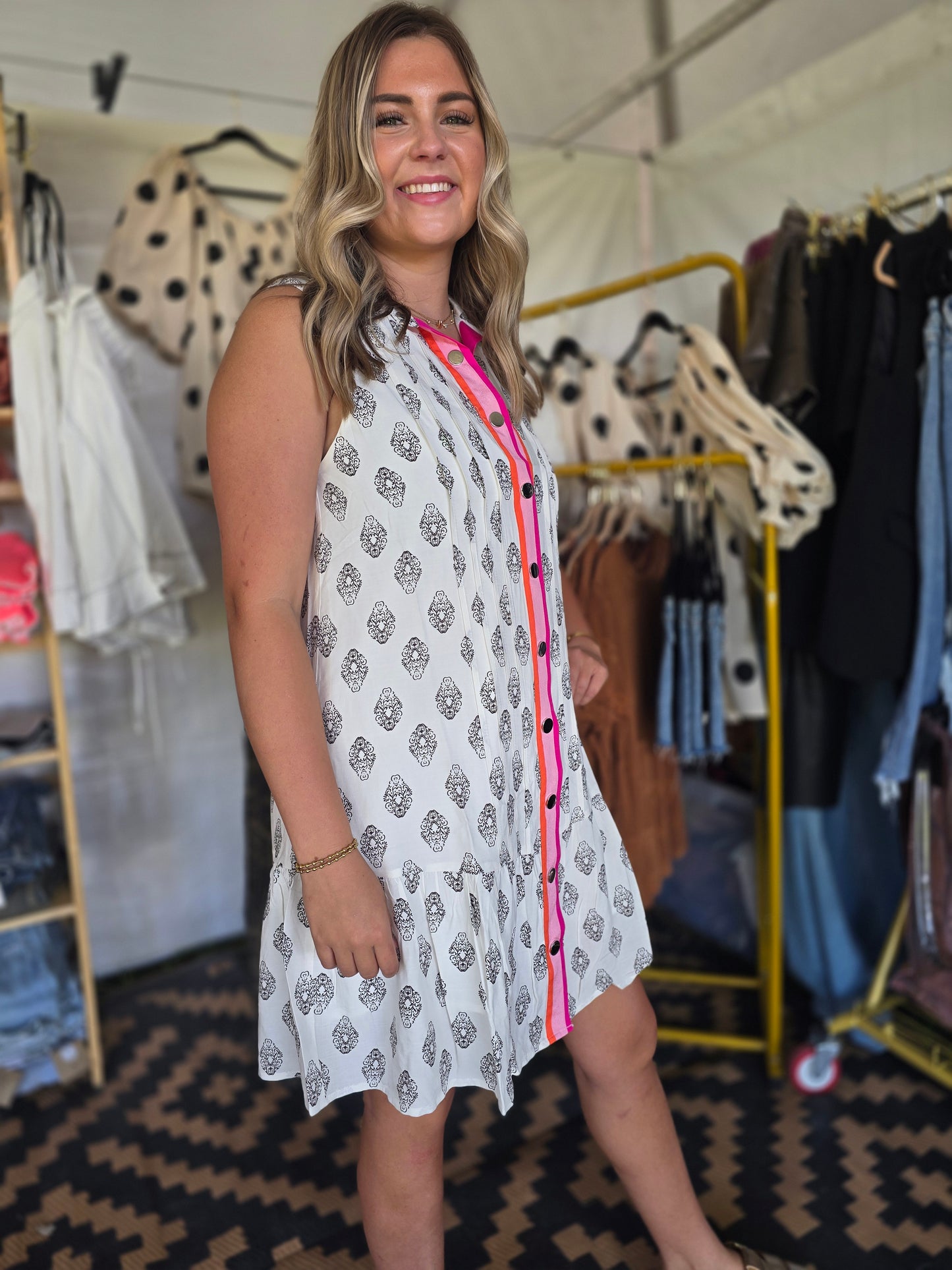White button-down collared sundress