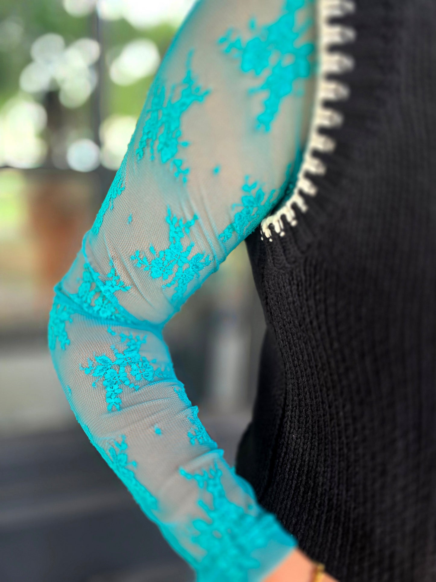 Collared Lace Turquoise Mesh