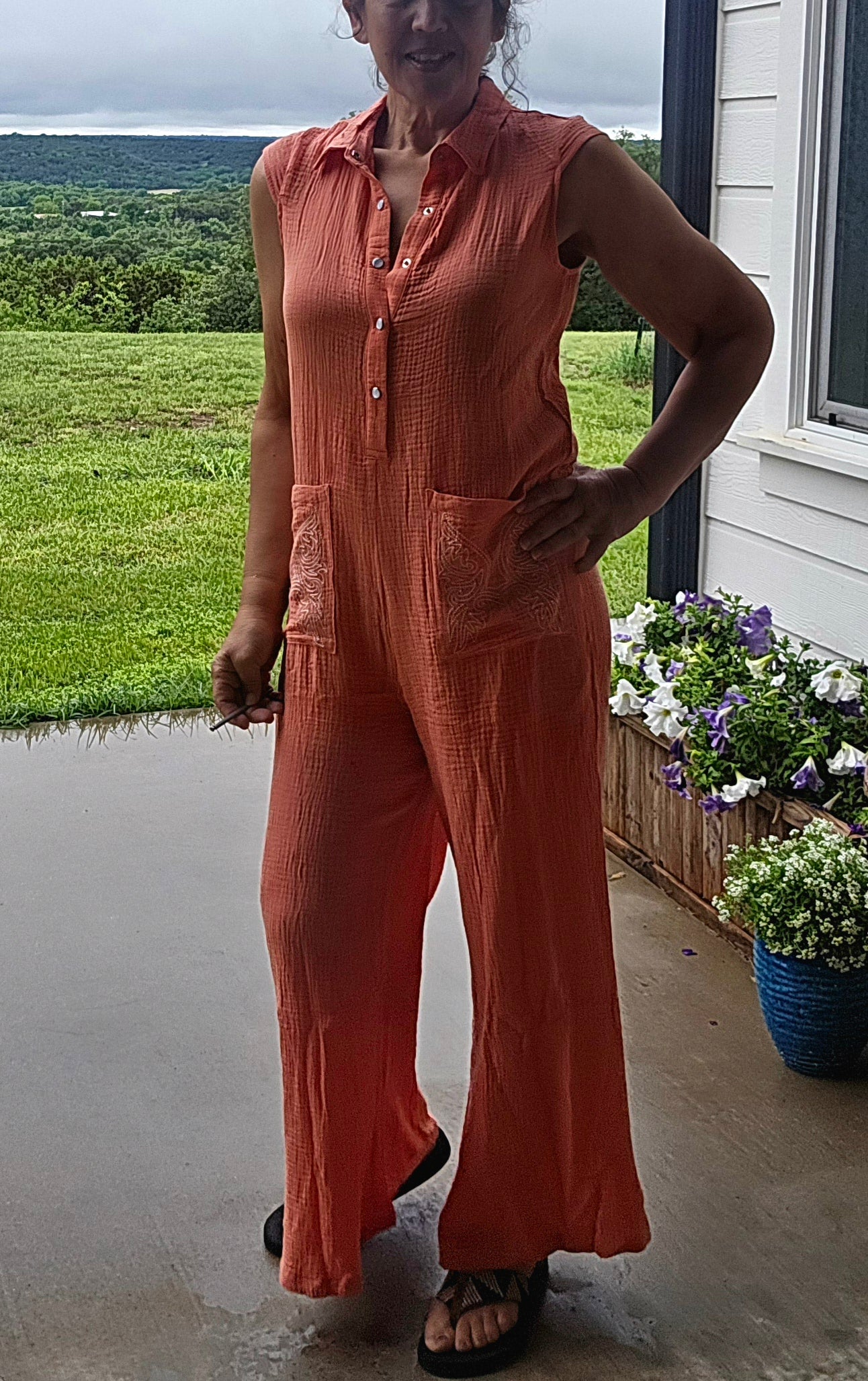 Coral Gauze jumper with stitch