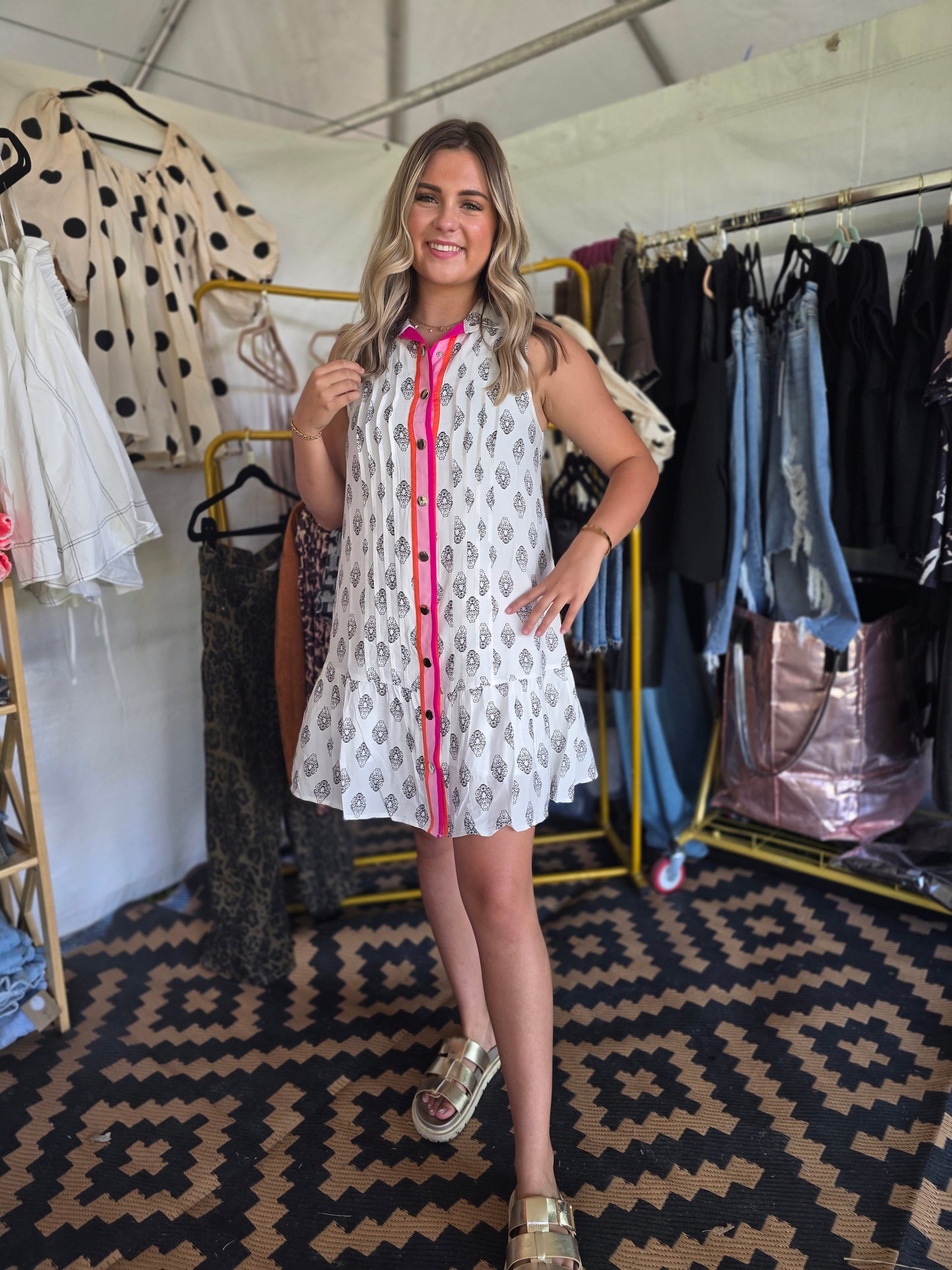 White button-down collared sundress
