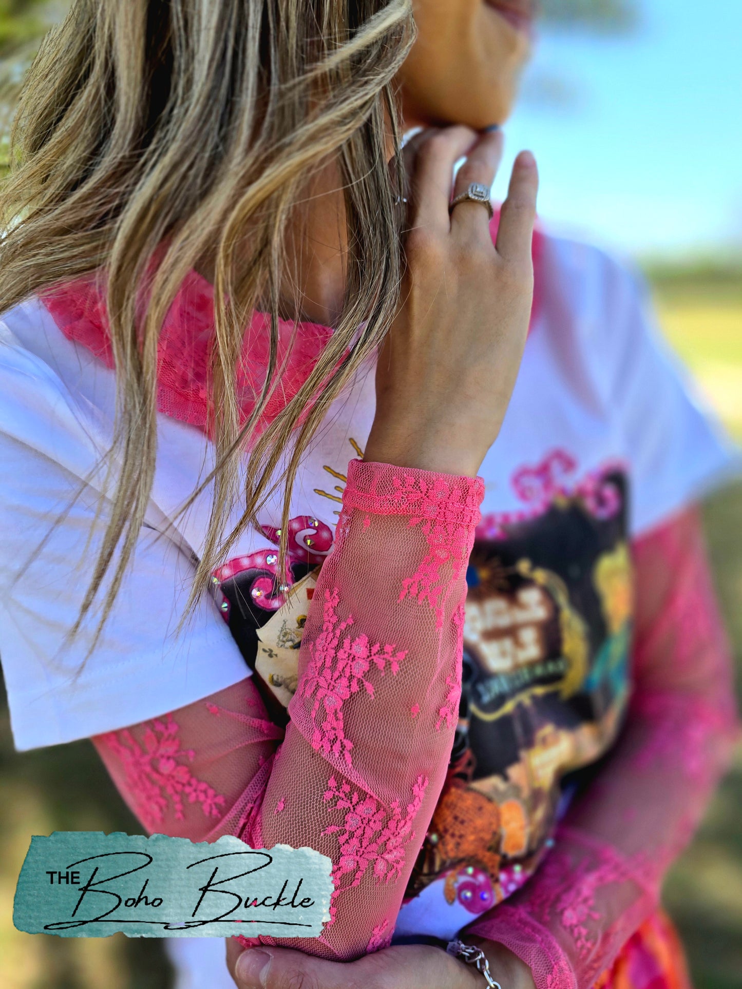 Hot Pink Collared Mesh Top