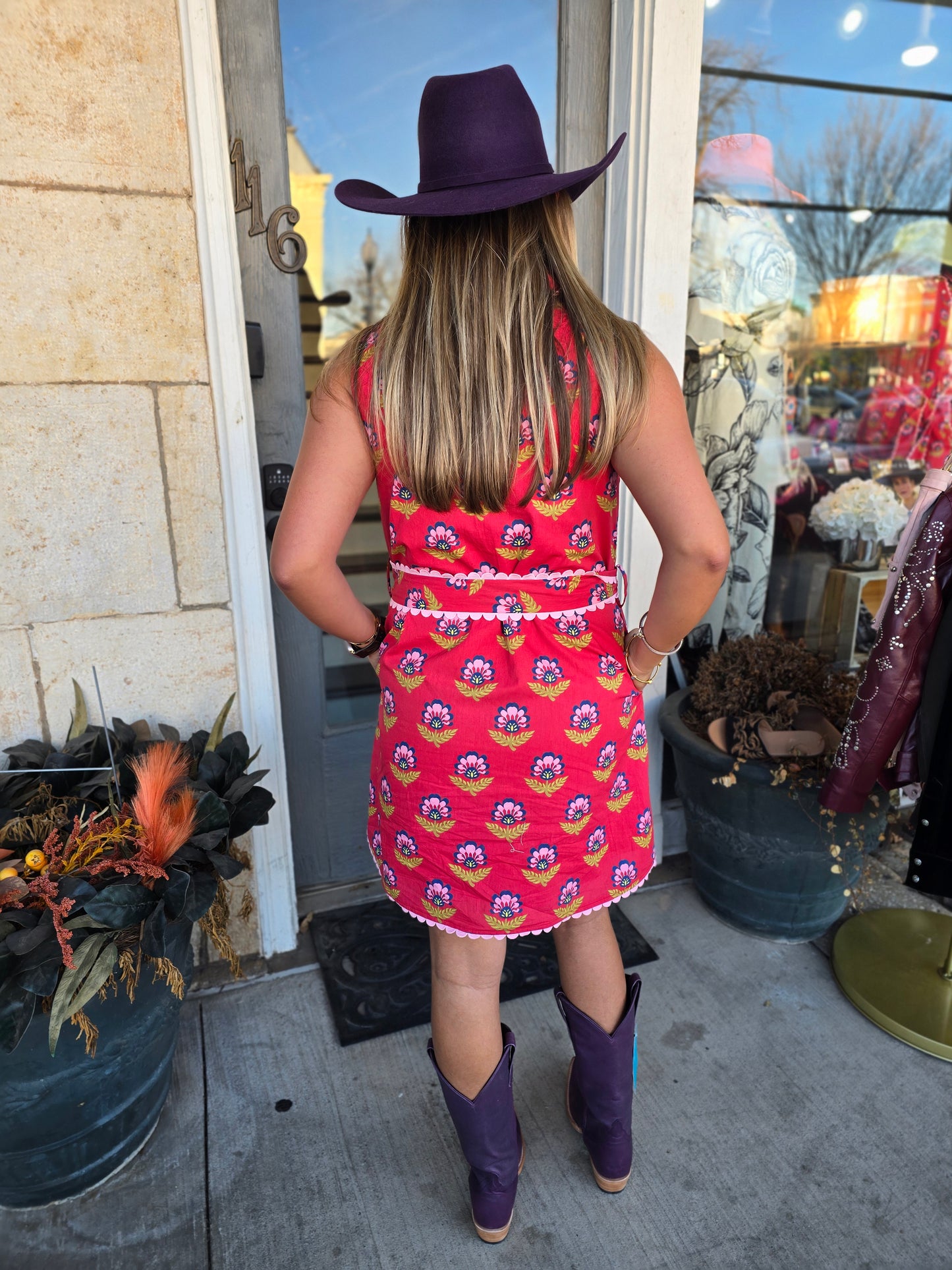 Floral Print Contrast Scalloped Trim Detail Dress