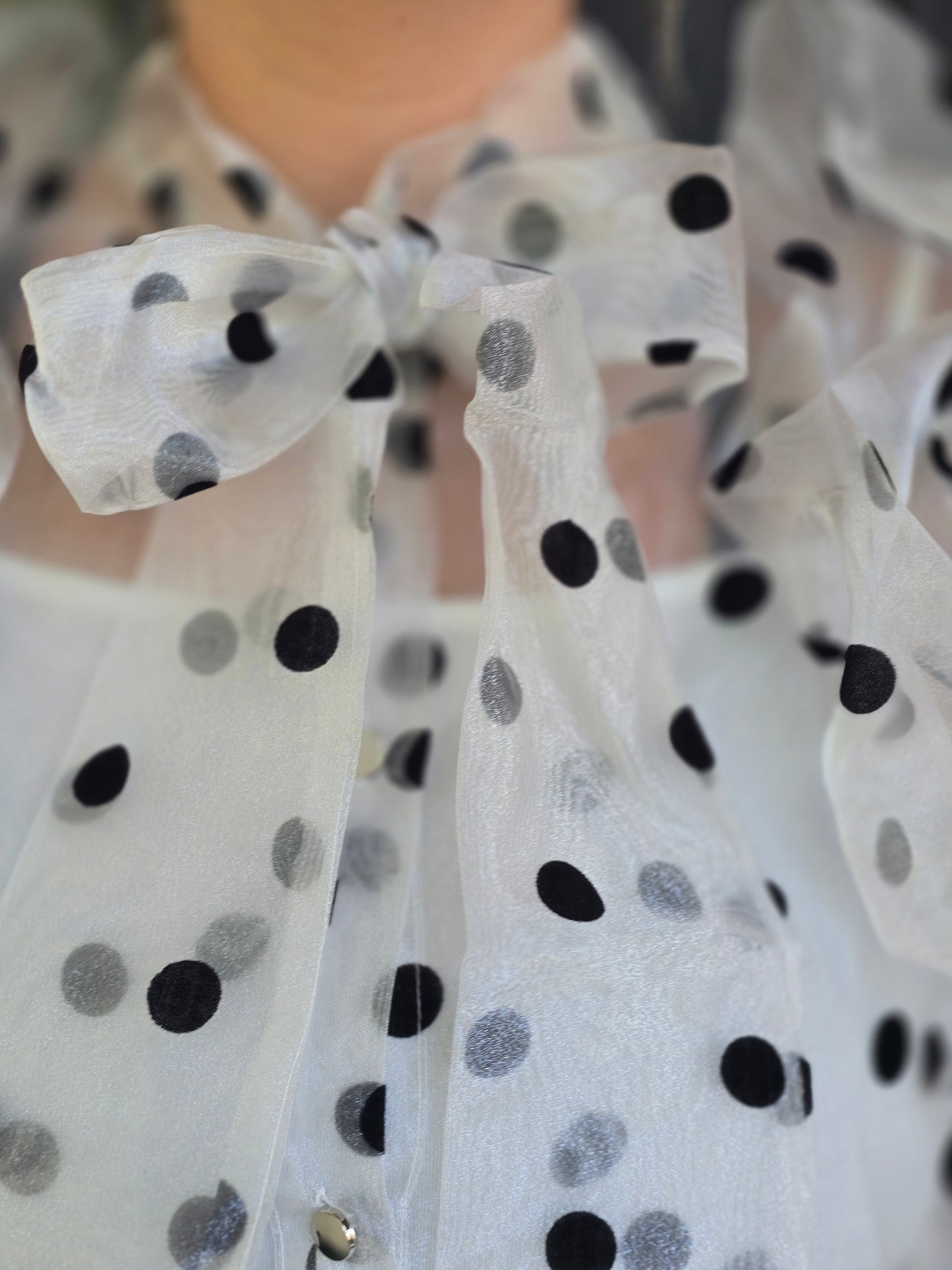 Bow tie black and white polka dot top