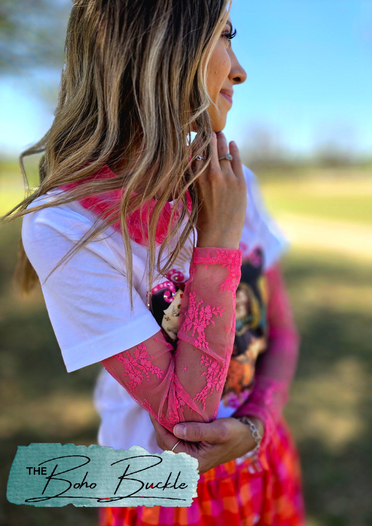 Hot Pink Collared Mesh Top