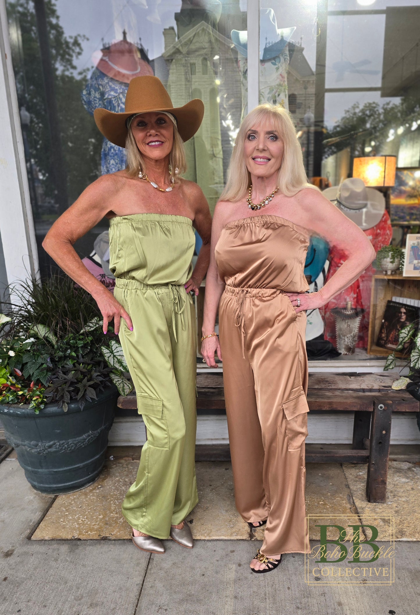Avocado satin sleeveless jumpsuit