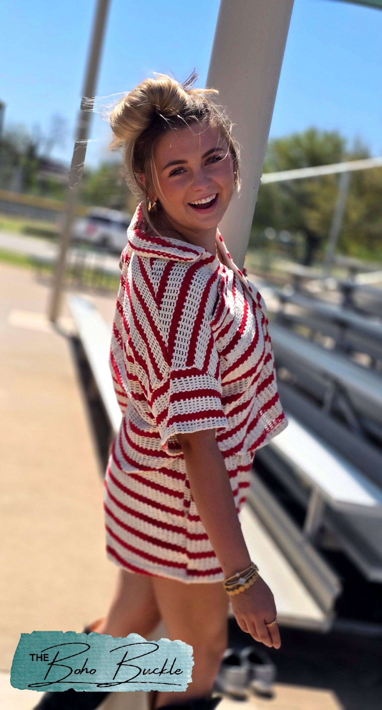 Red & White Striped Short Set