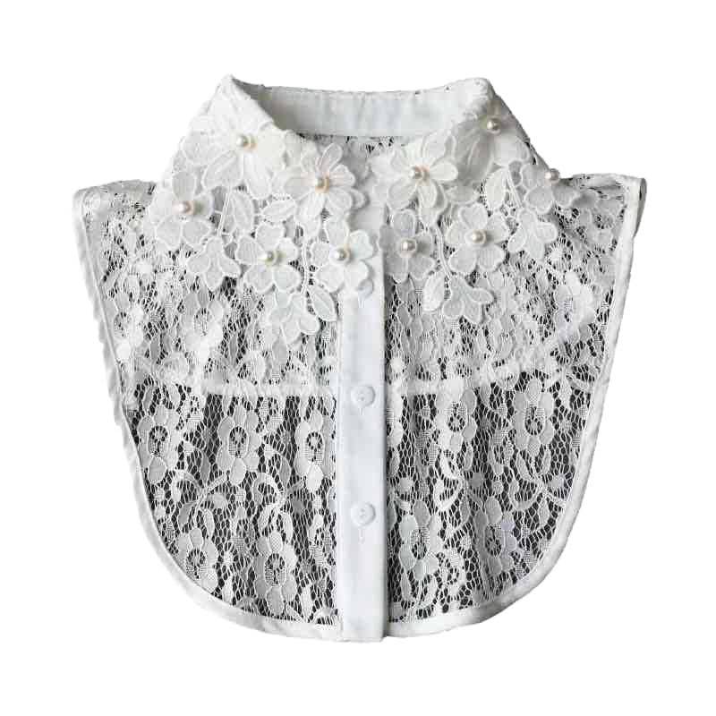 Detachable White Beaded Shirt Collar