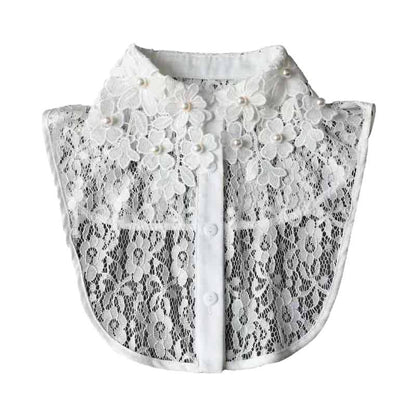 Detachable White Beaded Shirt Collar