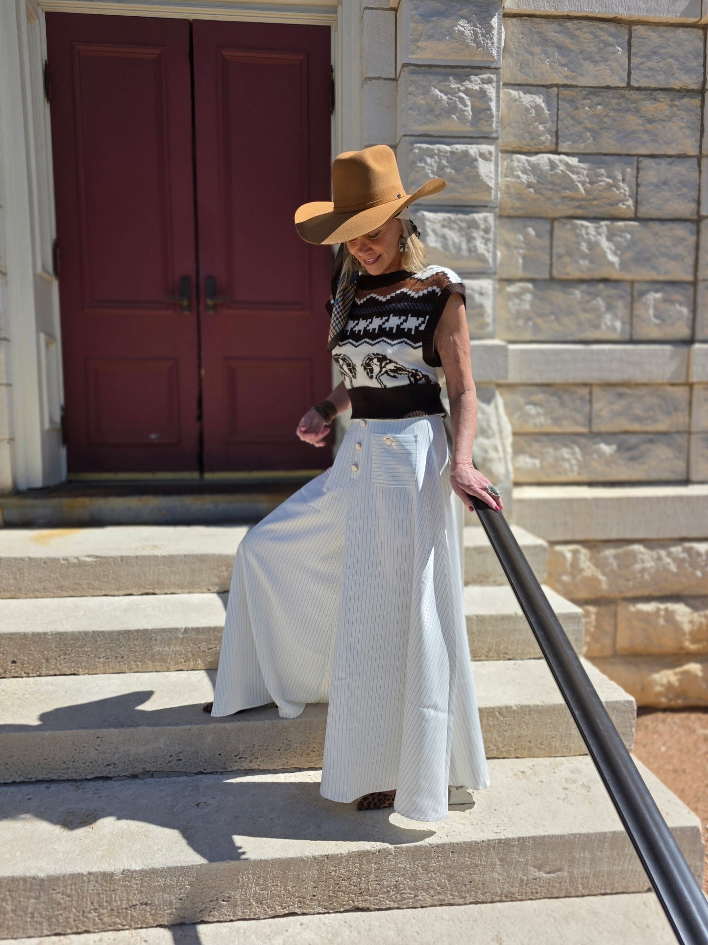 Creme palazzo stripe pants