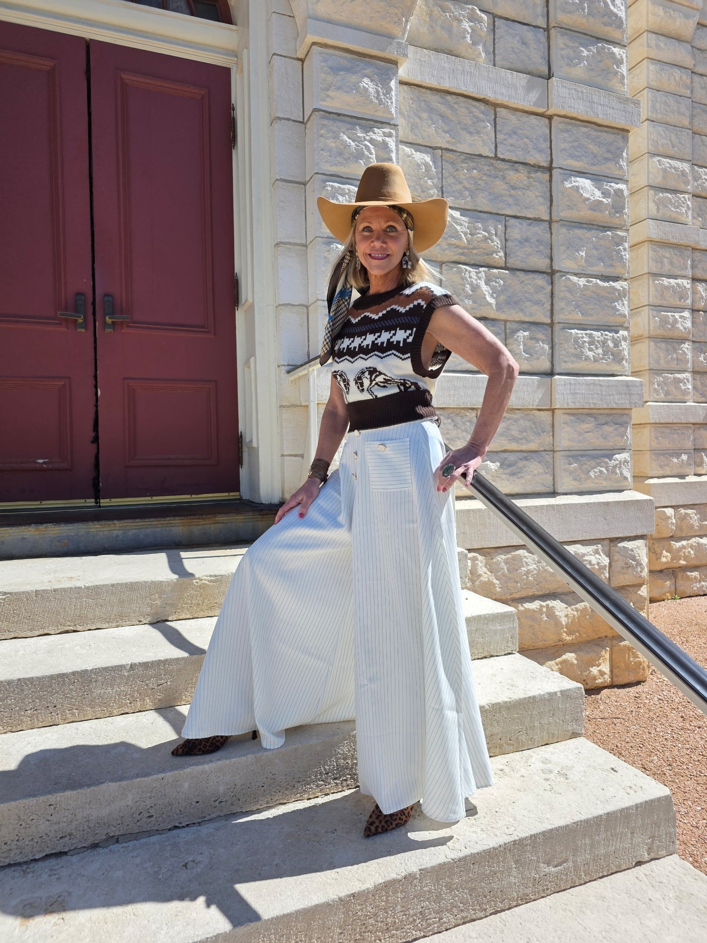 Creme palazzo stripe pants