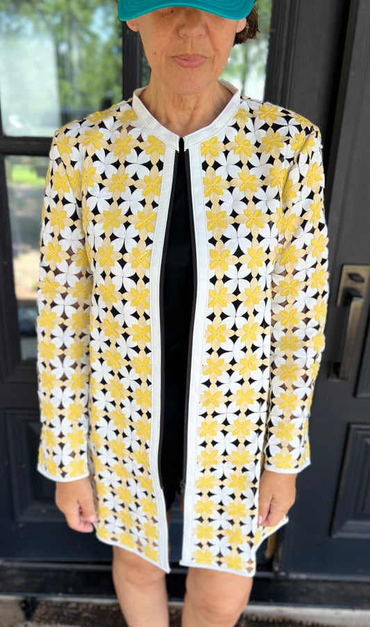 Yellow & white Leather Jacket