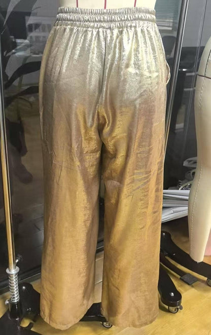 Metal shiny bronzing wide-leg pants