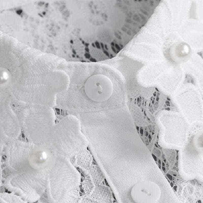 Detachable White Beaded Shirt Collar