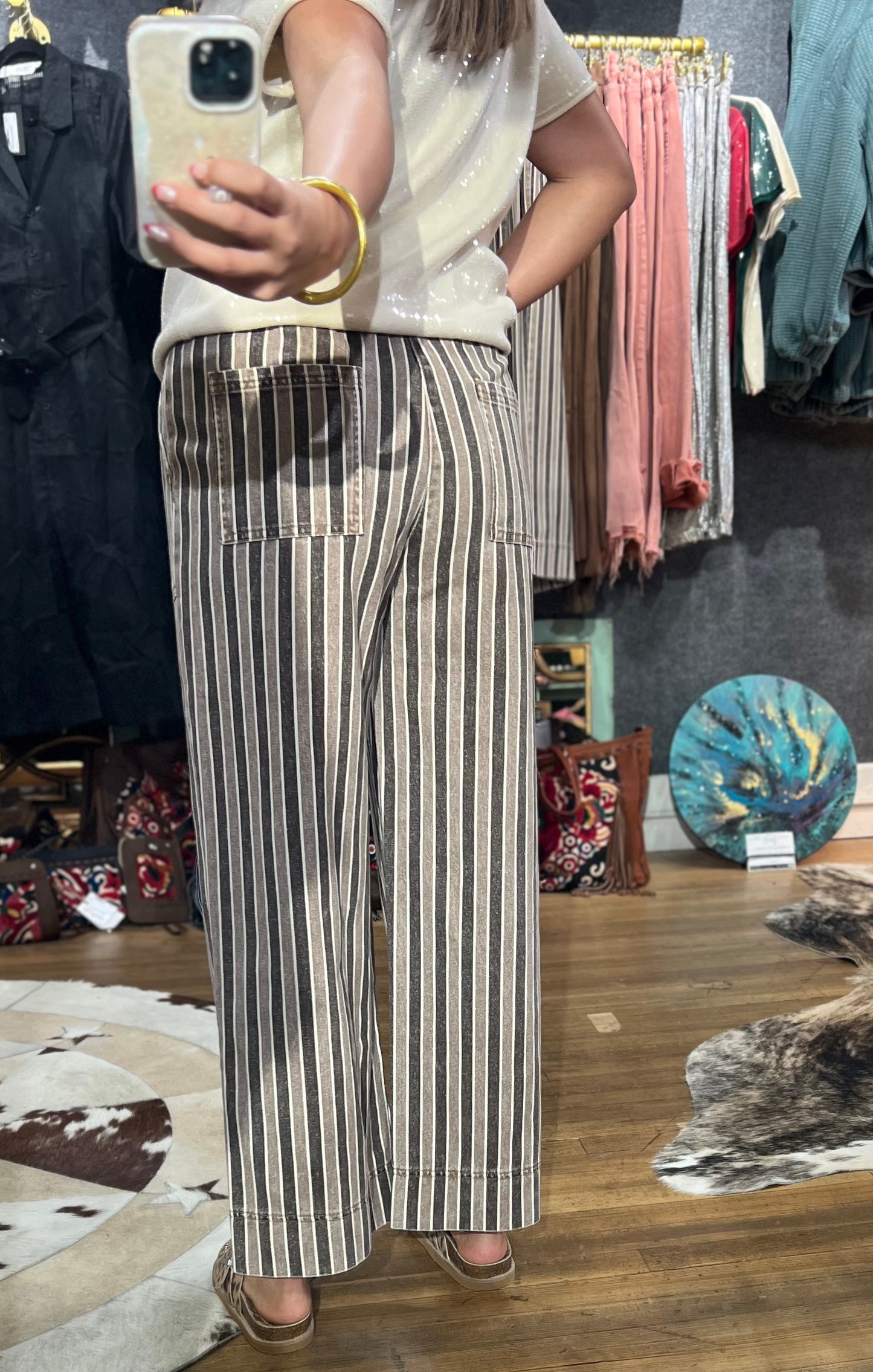 Brown multicolored striped pants