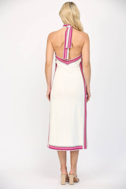 SLEEVELESS HALTER NECK SWEATER MIDI DRESS