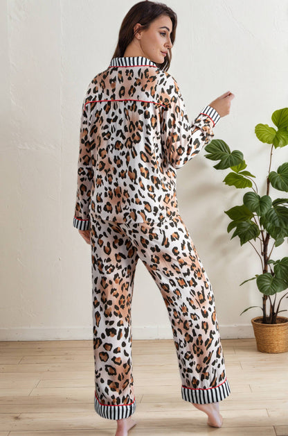 Leopard Striped Edge Shirt and Pants Pajama Set