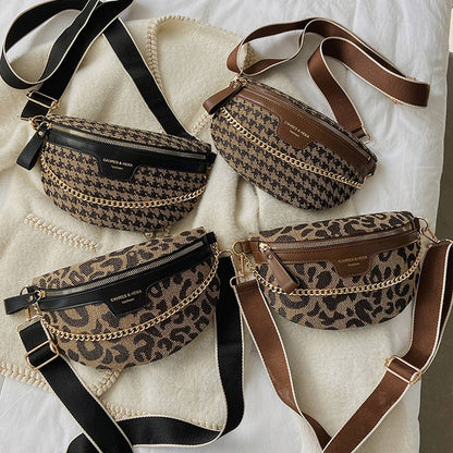 LEOPARD PRINT BLACK CHAIN STRAP FANNY BELT BAG_CWAB0923