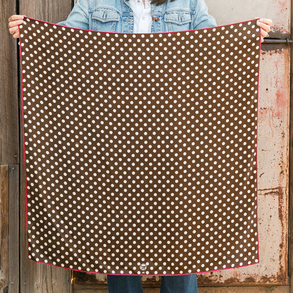 Brown polka dot/red border scarf