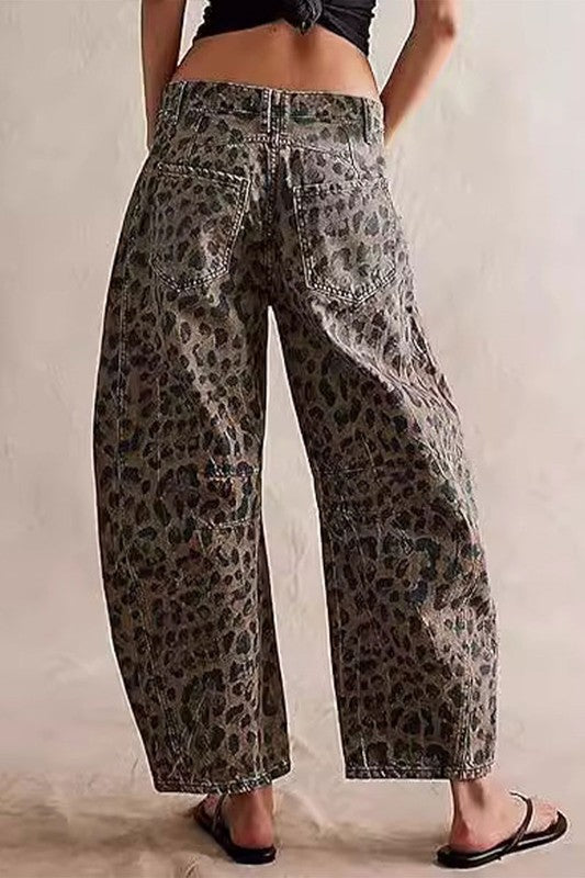 Leopard Denim Barrel Jeans