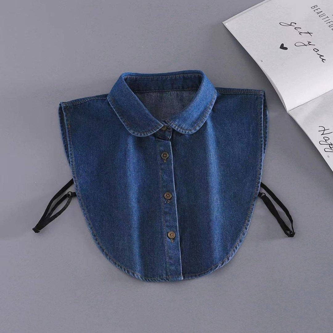 Detachable Blue Denim Collar Shirt For Women