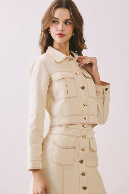 Contrast Stitching Detail Cropped Jacket