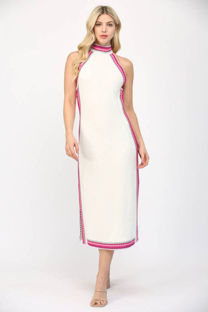 SLEEVELESS HALTER NECK SWEATER MIDI DRESS
